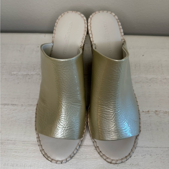 KARL LAGERFELD Paris Carina Slip On Open Toe Wedge Sandals Women’s 9.5 LIKE NEW - Picture 3 of 10